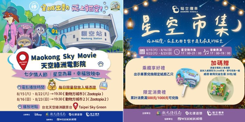 七夕飛上貓空！「台北天空綠洲星空電影院」浪漫開演 《動物方城市》陪你看夜景、聽音樂、微市集
