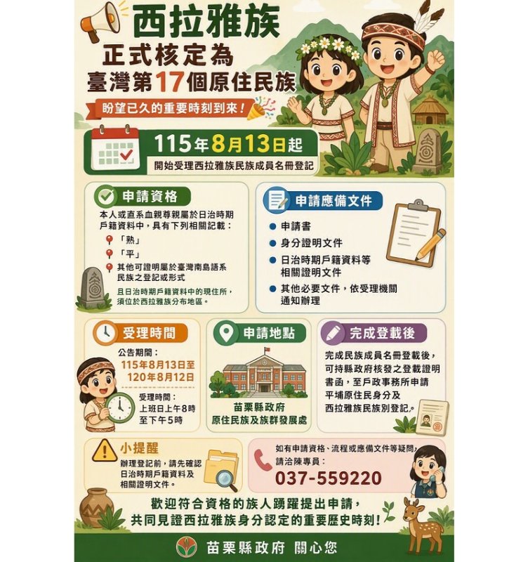 西拉雅族民族成員名冊登記熱烈         苗栗縣申辦逾30人、持續開辦中