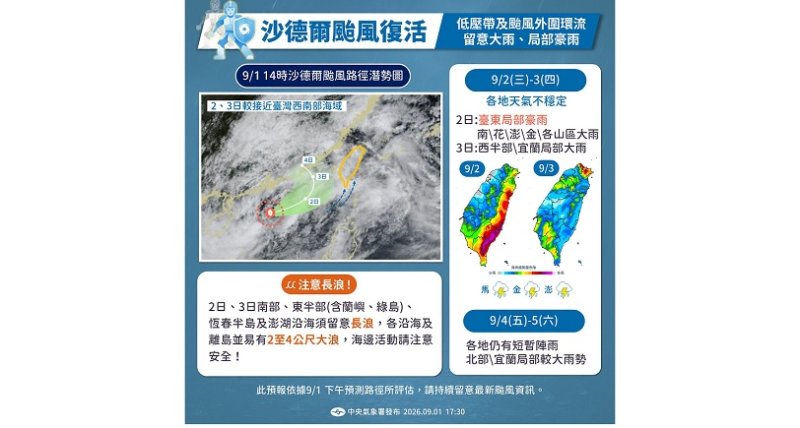 沙德爾颱風週三最接近 暴雨狂炸半個台灣