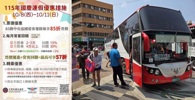 國慶連假搭公共運輸享票價優惠 